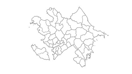 Outline Map of Azerbaijan with Administrative Divisions, isolated white background.