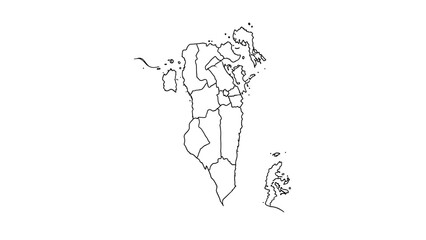 Fototapeta premium Outline Map of Bahrain with Governorates, isolated white background.