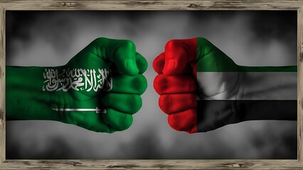 Symbolic representation of saudi arabia and united arab emirates solidarity through fists