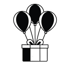 Ba Bundle Balloons Floating Sky On Stock Vector,Simple line art illustration of three balloons, one black and two white, 