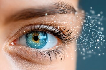 Eye as futuristic camera lens surveillance tech concept ultra sharp macro centered angle, Realistic Photo