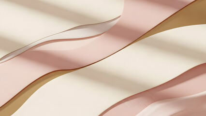 Abstract Flowing 3D Waves in Soft Pink and Cream Pastel Tones