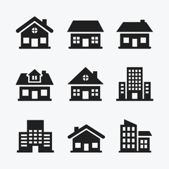 Fototapeta premium A comprehensive set of house and building icons in black silhouette for architectural designs