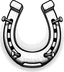 Black and White Vintage Horseshoe Illustration with Nails Retro Tattoo Style Good Luck Symbol Engraving Vector