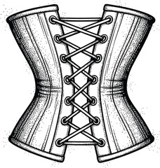Retro Style Corset with Lacing Hand Drawn Vector Illustration Black and White