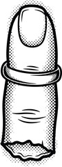 Retro Comic Book Style Index Finger with Ring Black and White Halftone Dot Illustration