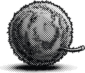 Retro Halftone Dot Texture Fruit Illustration with Rough Edges and Stem Monochrome Graphic