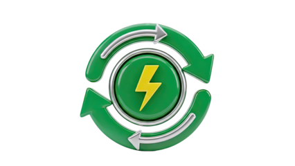 Green Recycling Arrows with Yellow Lightning Bolt