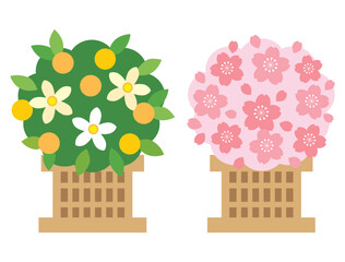 ひな祭り 右近の橘と左近の桜の雛飾りイラスト