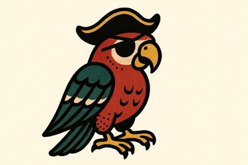 an AI Image Generator, Colorful Parrot Wearing Pirate Hat Cartoon Illustration
