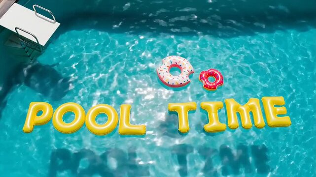 Relaxing pool time with colorful inflatable donut floats in clear water under bright sun