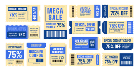 Collection of diverse discount coupons and gift vouchers.