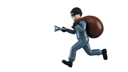 Cartoon Thief with Flashlight and Loot Bag