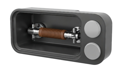 Close-up of a retractable hose mechanism with ribbed texture