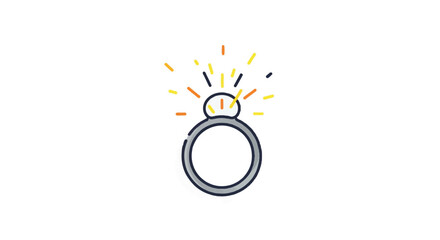 Engagement Ring Illustration with Glowing Light Bulb Halo Concept.