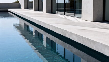 幾何学的なラインが際立つミニマルプールサイド建築写真