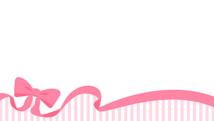 リボンのデコレーションフレーム、ストライプ柄の背景、16:9サイズ