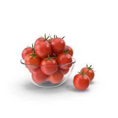 Fresh Red Cherry Tomatoes in Clear Glass Bowl with Two Beside