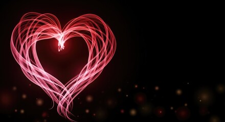 A vibrant red heart shape with flowing lines against a dark background.
