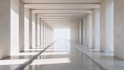 完璧な対称構図と奥行きが美しい現代建築コリドー写真