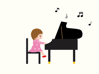 ピアノを弾く女の子と音符