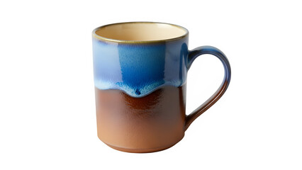 Obraz premium Beautiful Coffee Mug in Blue and Brown Colors, isolated on white or transparent background. PNG