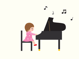 ピアノを弾く女の子と音符