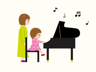 ピアノを弾く女の子と音符