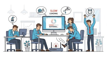 Office workers express frustration and boredom due to extremely slow computer loading times