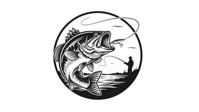 Black and White Fish Illustration Design.