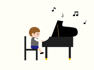ピアノを弾く男の子と音符