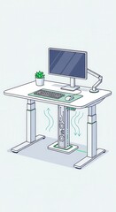 Adjustable height workstation illustrating internal lifting mechanism operation