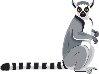 Artistic Illustration of a Ring-Tailed Lemur in Detailed Flat Design, Natural World Concept