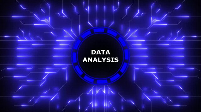 Glowing data analysis concept with futuristic circuitry and digital visualization display, 4k video