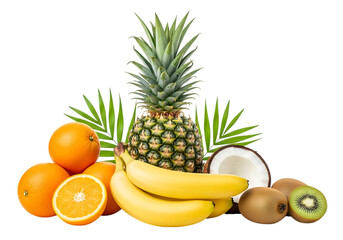 Tropical fruits collection isolated on transparent background