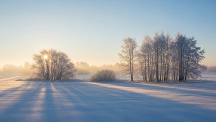Obraz premium Winter Solstice Morning with Frosty Trees and Low Sunrise