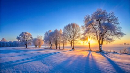 Obraz premium Winter Solstice Morning with Frosty Trees and Low Sunrise