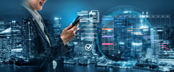 A project management dashboard for business. The interface features a Gantt chart to visualize the project timeline, task scheduling, and overall progress for efficient workflow. Fermion