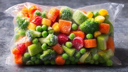 Vibrant Bag of Assorted Frozen Vegetables with Frost