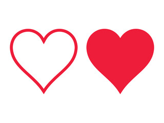 Red Heart Outline and Filled Heart Vector Icons Isolated on White Background