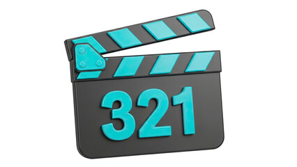 3D Clapperboard with '321' Countdown