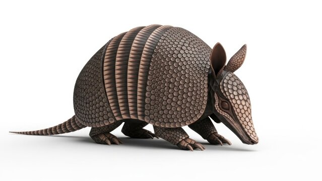 A three-banded armadillo standing on a white surface.