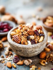 Nutty Granola Bowl with Dried Fruits and Nuts