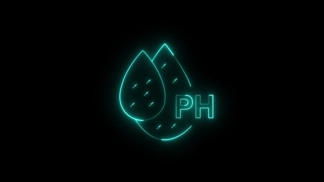 abstract neon ph scale animation showing liquid drops with chemical balance symbol aqua blue glow on black background loopable