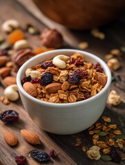 Artisanal Granola Bowl with Nuts and Dried Fruits