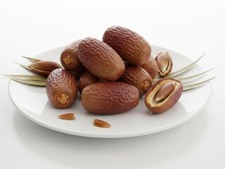 Dates on a plate with a white background for Ramadan concept design