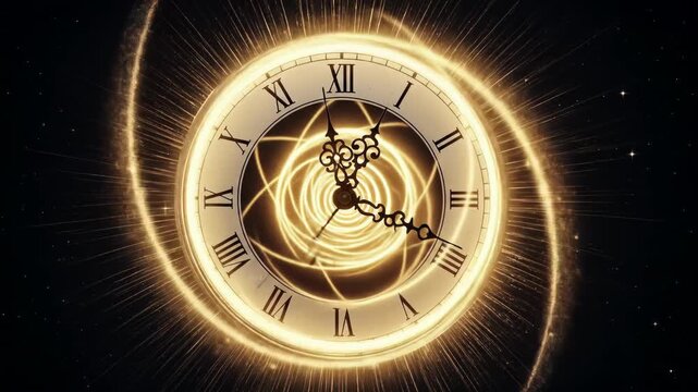 Elegant clock face with golden light effects and roman numerals