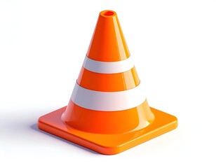 Orange and white safety cone with base. High-gloss finish. Isolated on white