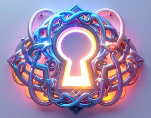 Ornate, glowing keyhole design, swirling patterns, vibrant light