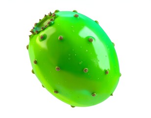 Vibrant green prickly pear fruit with small brown protrusions, isolated
